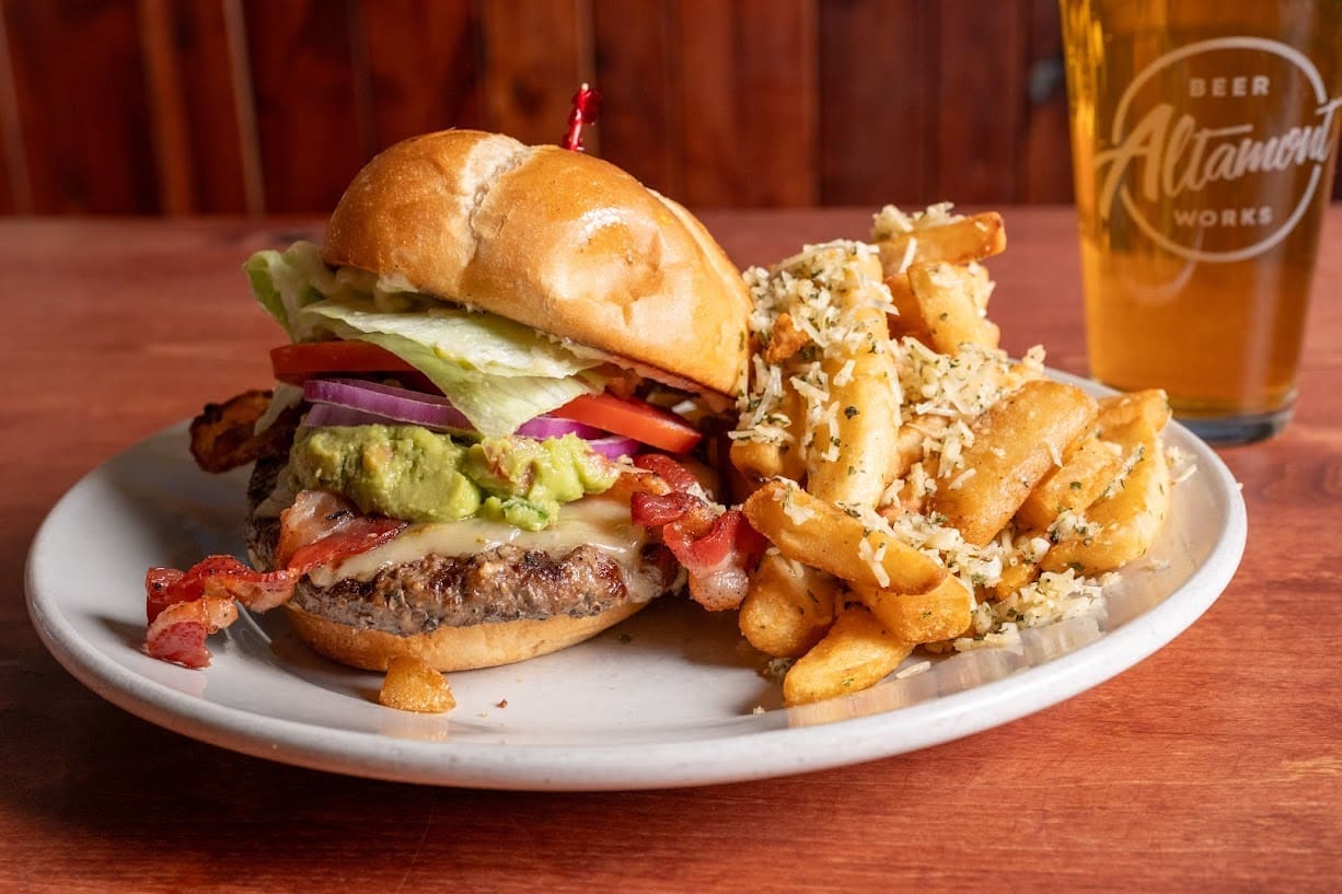 California burger with a side of garlic fries